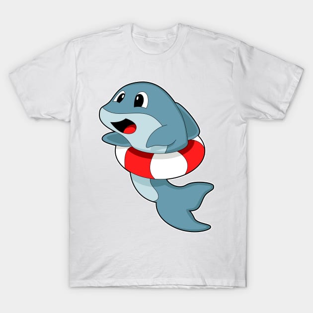 Dolphin at Swimming with Swim ring T-Shirt by Markus Schnabel